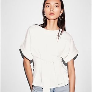 Express Tie Waist Rolled Sleeve Top